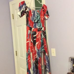 Off the shoulder romper with split leg skirt